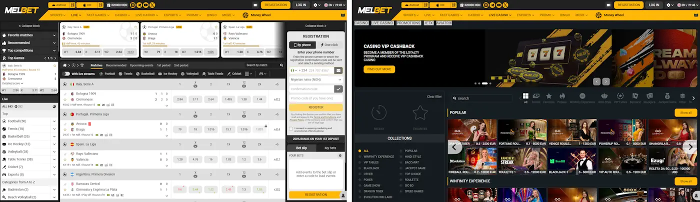 Melbet Casino and Sportsbook Screenshot